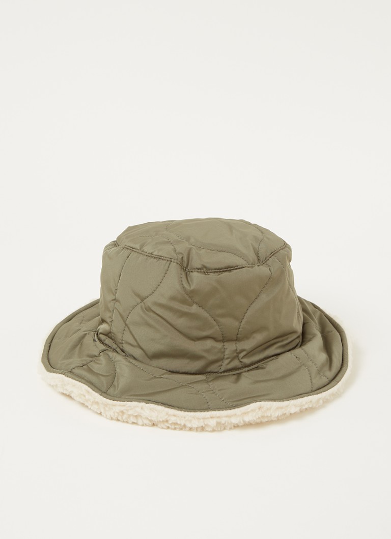 Brixton - Petra reversible bucket hoed van teddy - Olijfgroen
