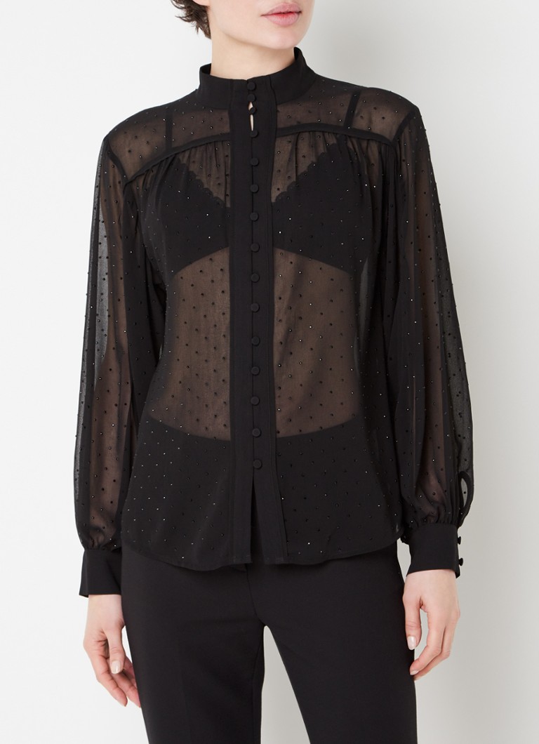 Bruuns Bazaar - Impatiens Magdalia semi-transparante blouse met strass - Zwart