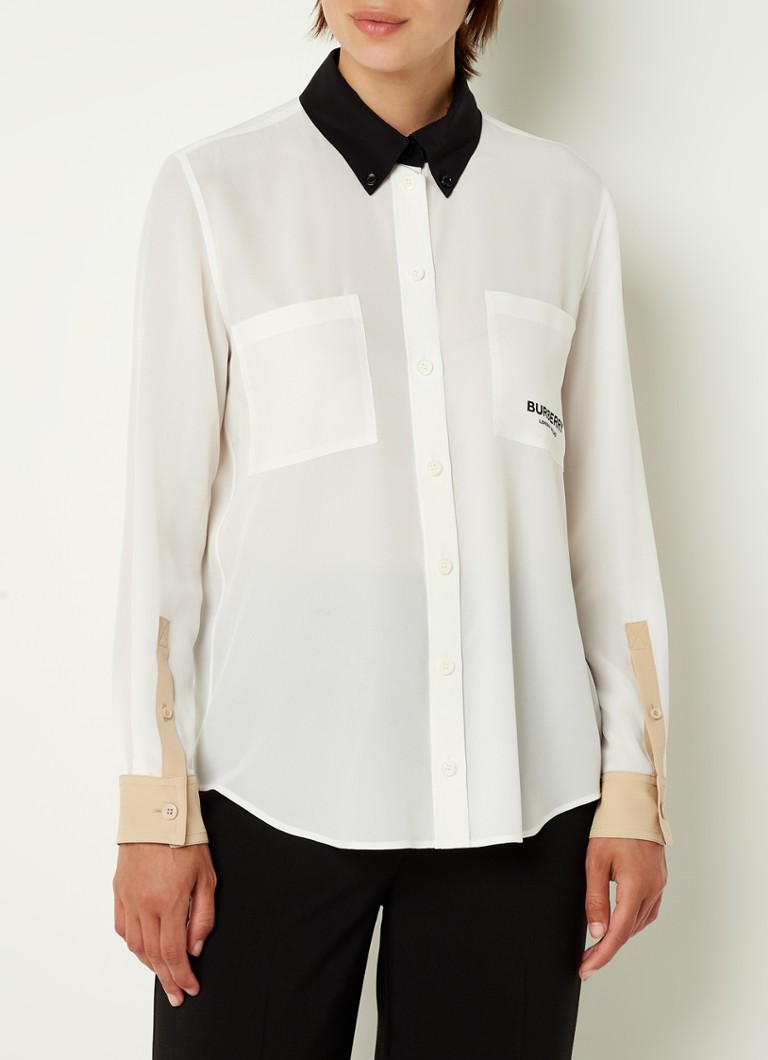 BURBERRY - Anette blouse van zijde met borstzakken en logoprint - Wit