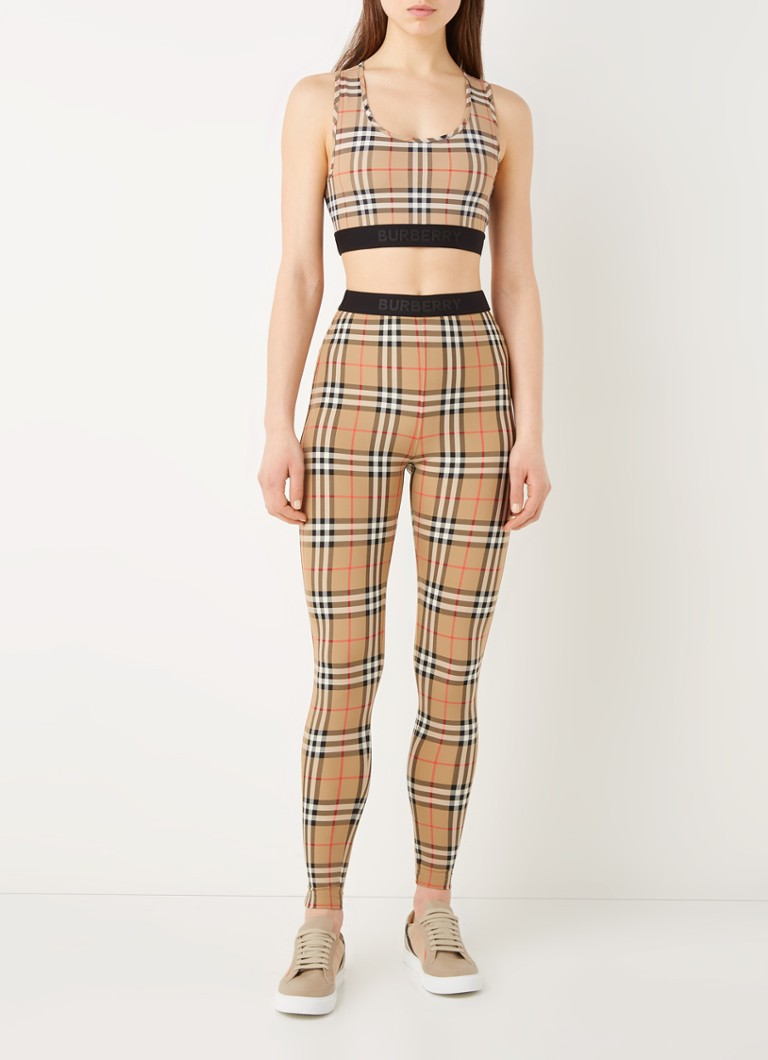 BURBERRY Checked Stretch-Jersey Leggings in Neutrals | Endource