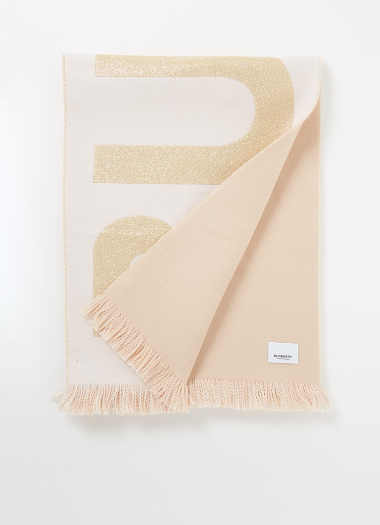 BURBERRY - Fijngebreide sjaal in wolblend met logo 185 x 35 cm - Perzikroze