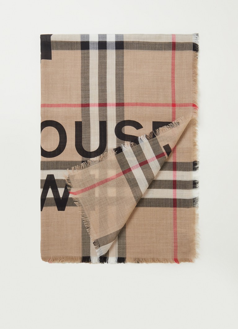 BURBERRY - Giant Gauze Check sjaal in zijdeblend 140 x 140 cm  - Beige