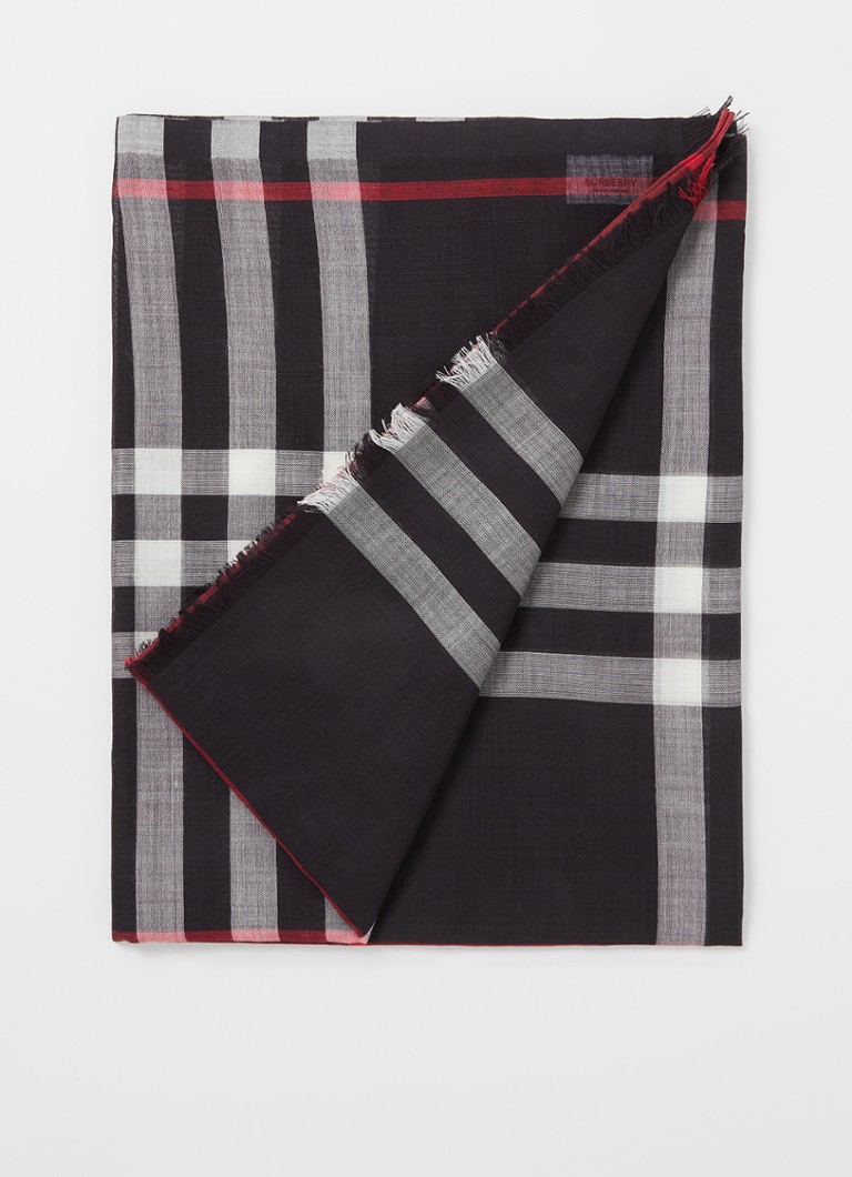 BURBERRY Gauze Check sjaal in zijdeblend 220 x 75 cm • Zwart • de Bijenkorf