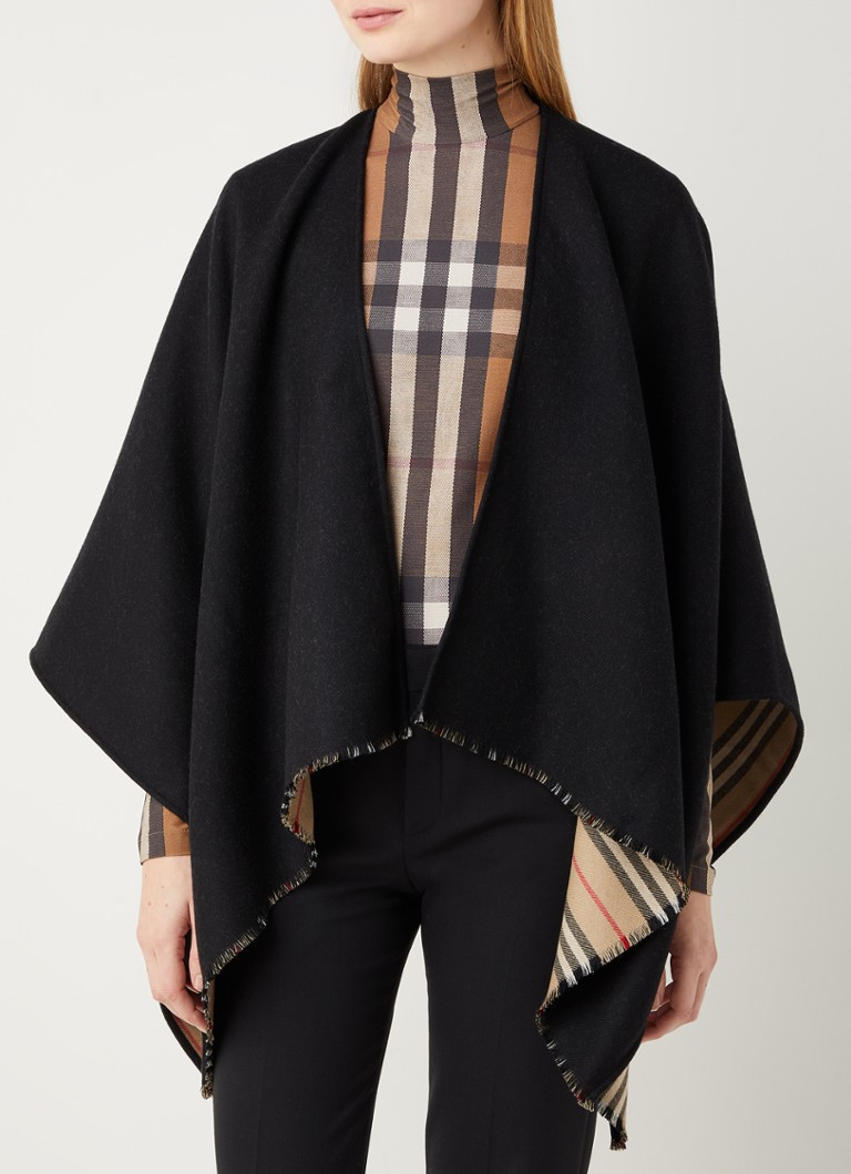 Artiest Omgeving Vliegveld BURBERRY Icon poncho van wol 130 x 130 cm • Zwart • de Bijenkorf