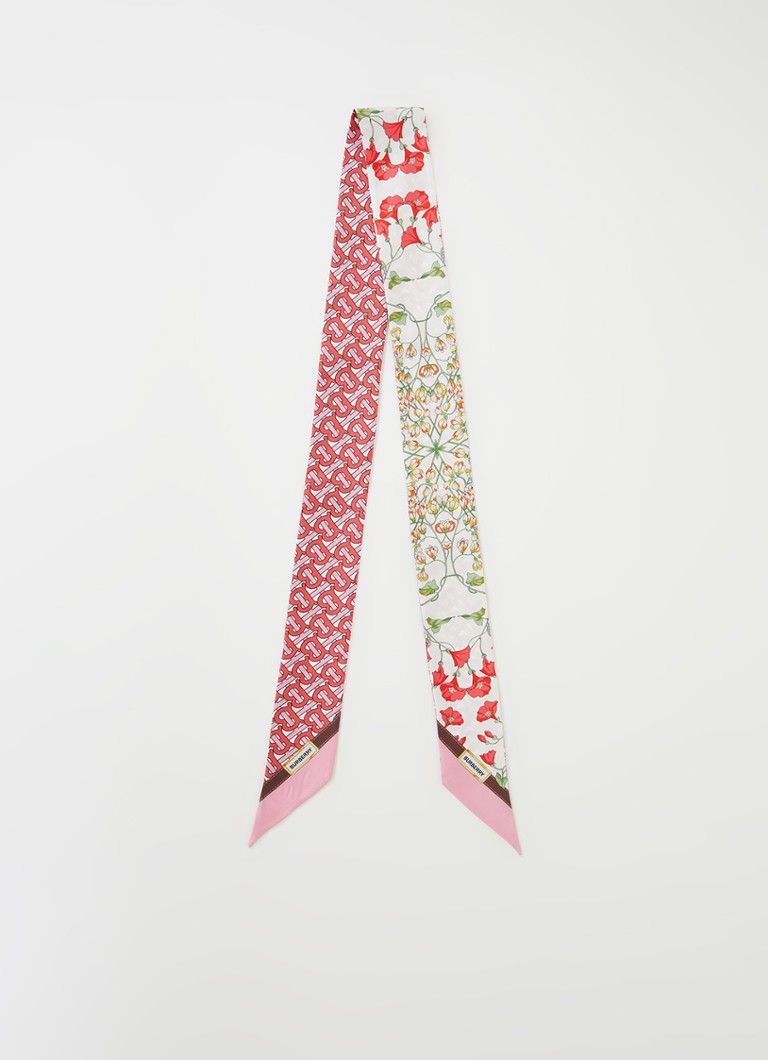 BURBERRY - Kensington sjaal van zijde met bloemenprint 180 x 8 cm - Lichtroze