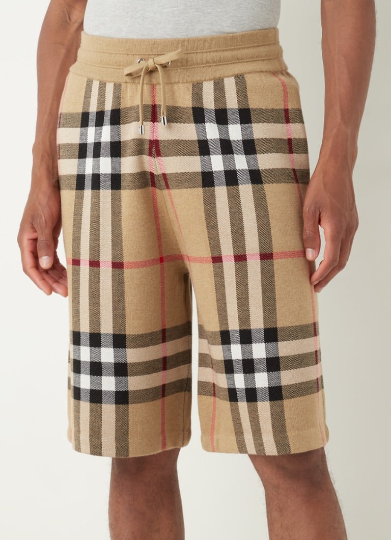 BURBERRY - Loose fit fijngebreide korte broek in zijdeblend met ruitdessin - Beige