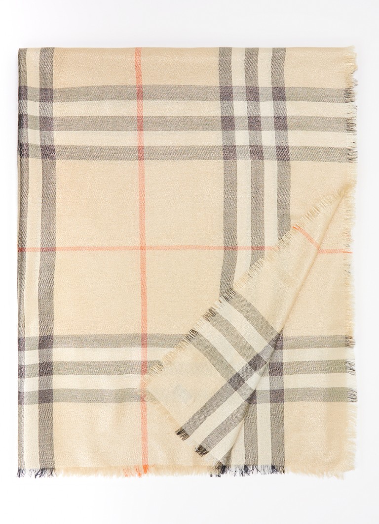 Burberry - Metallic sjaal in zijdeblend met ruitdessin en lurex 200 x 90 cm - Beige