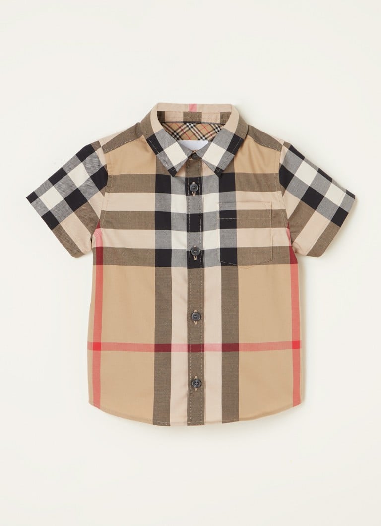 BURBERRY - Mini Owen overhemd met borstzak en ruitprint  - Beige