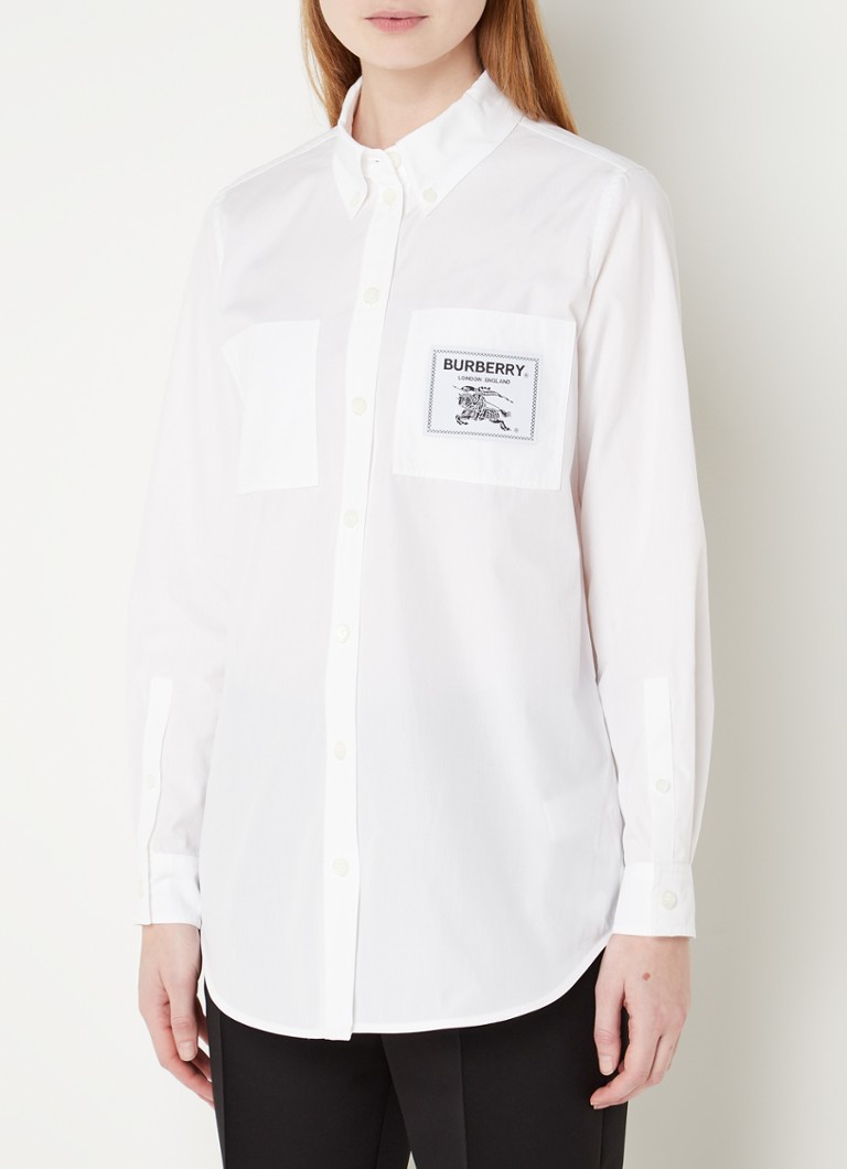 BURBERRY - Paola blouse van biologisch katoen met logo en borstzak - Wit