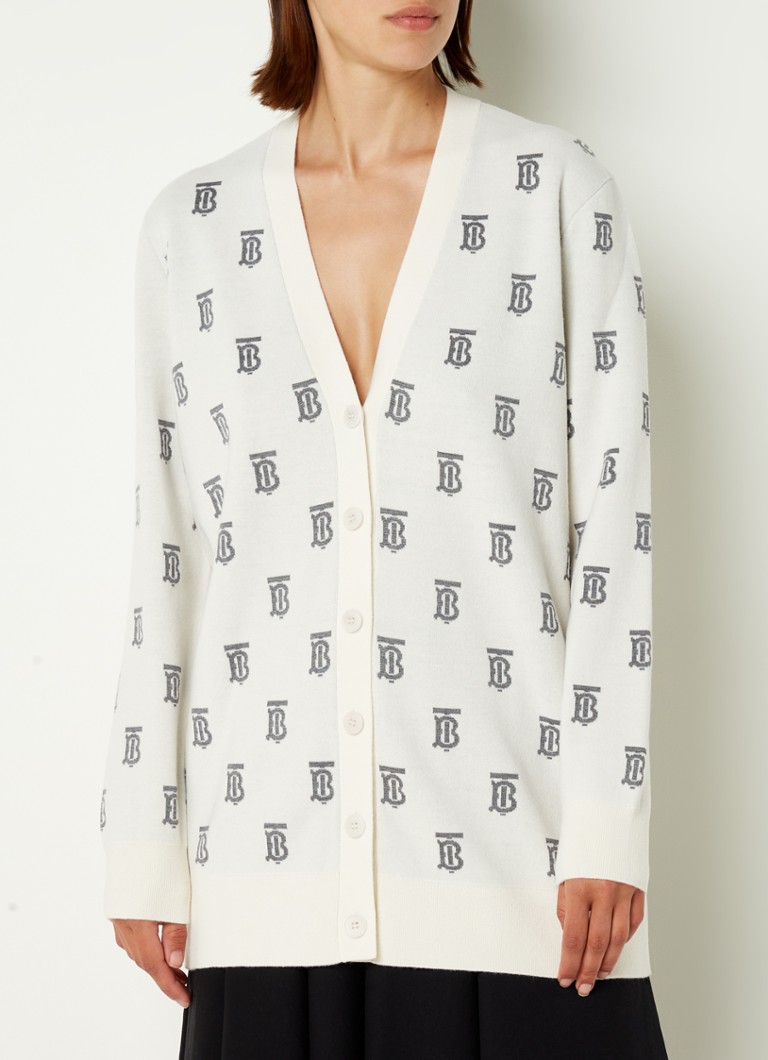 BURBERRY - Salena fijngebreid vest in zijdeblend met ingebreid logopatroon - Gebroken wit
