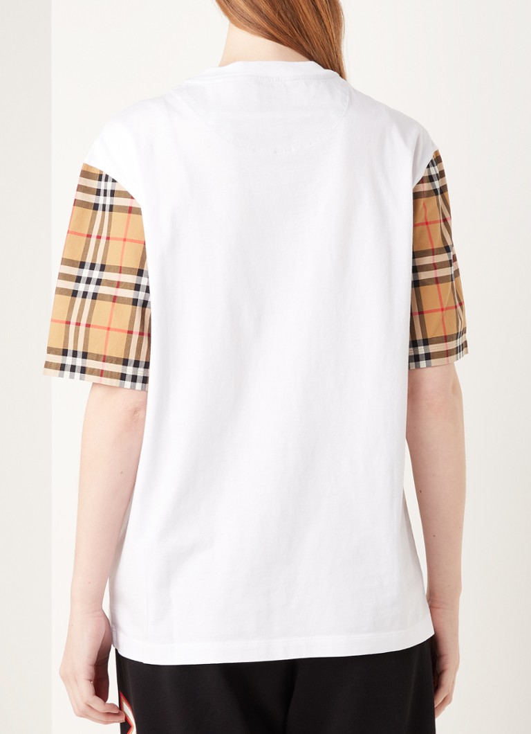 BURBERRY Serra T-shirt met geruite mouw • Wit • de Bijenkorf