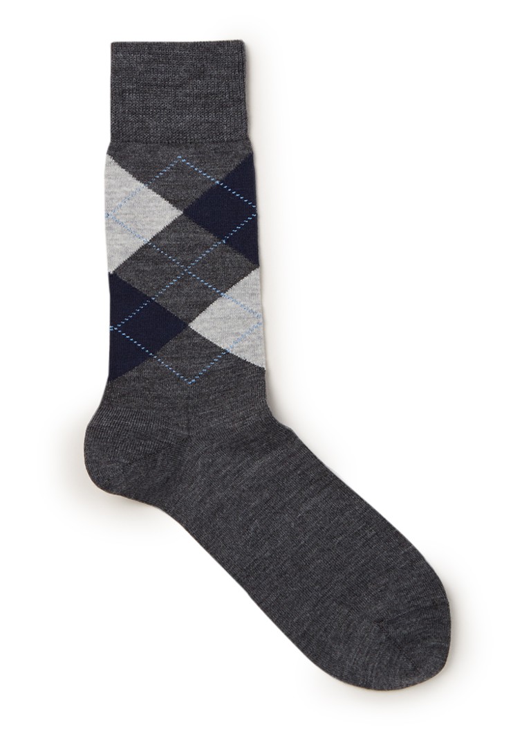 Burlington - Edinburgh sokken in wolblend met ruitdessin - Grijs