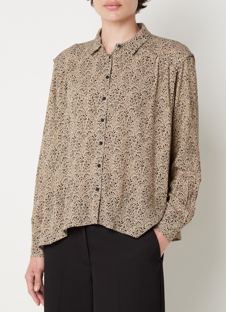 by-bar - Kate Peacock blouse met print en plooidetail - Beige