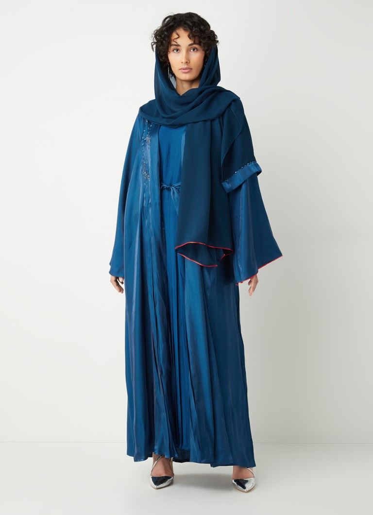 Conserveermiddel letterlijk uitblinken BYLIMA Abaya met strass en bijbehorende sjaal • Petrolgroen • de Bijenkorf