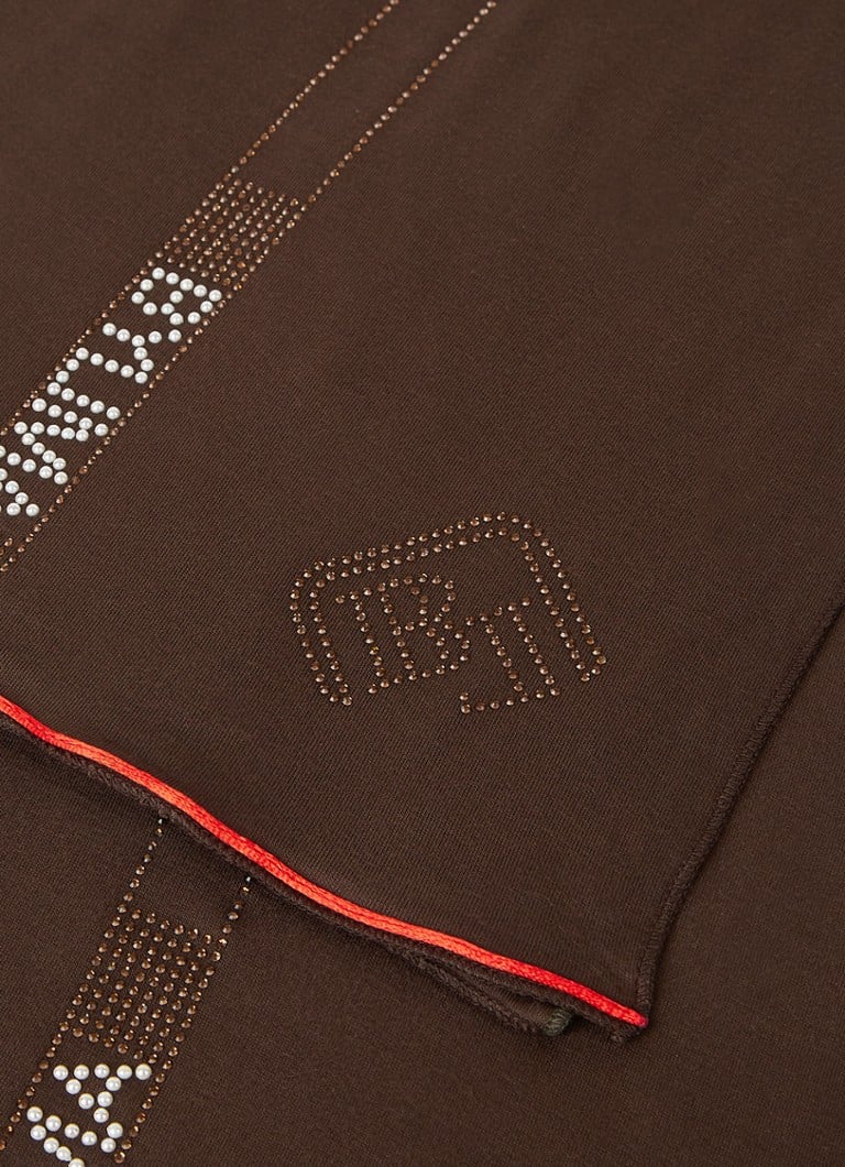 BYLIMA Lorides sjaal met logoprint van strass 200 x 55 • Donkerbruin • de Bijenkorf