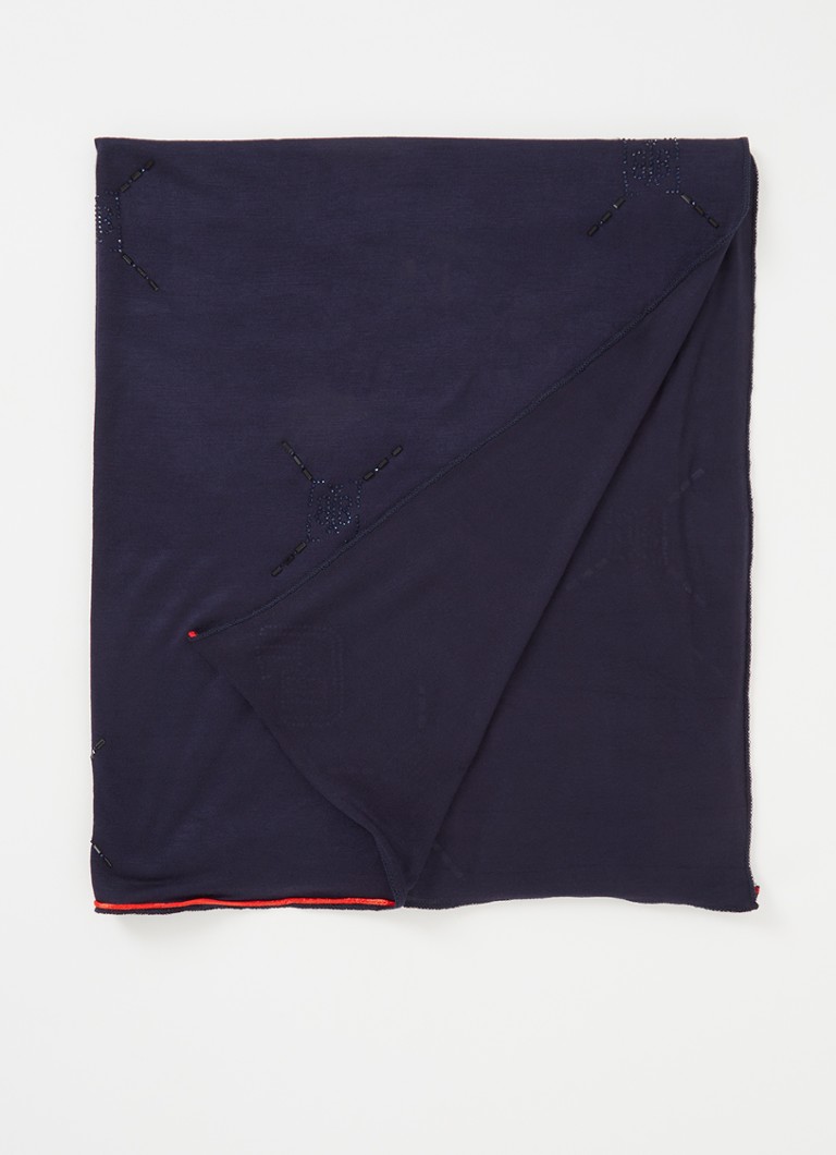 BYLIMA - Papillon sjaal met logoprint en strass 200 x 75 cm - Donkerblauw