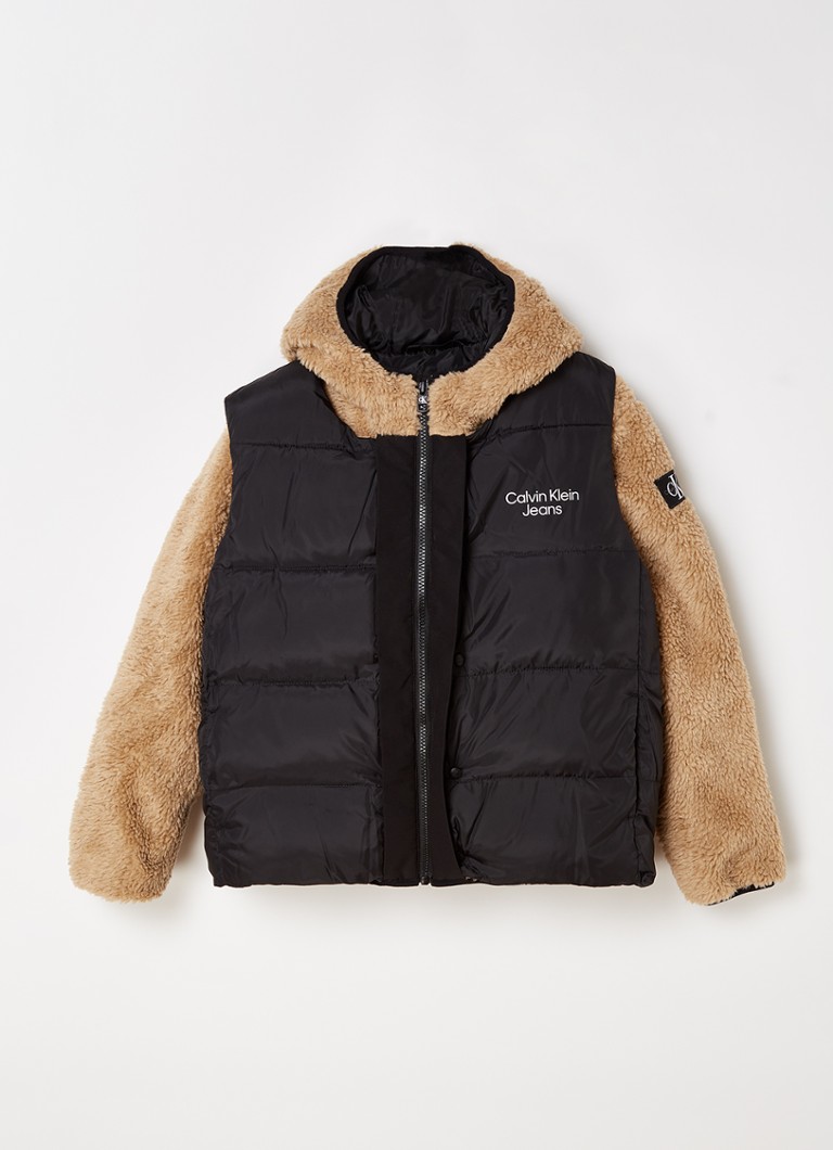 Calvin Klein - 2-in-1 Hybrid gewatteerde jas van teddy met bodywarmer - Bruin
