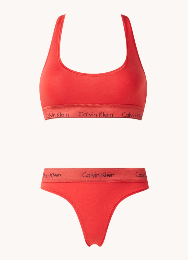 Bekritiseren Smash Mechanisch Calvin Klein Bralette en string met logoband in set • Rood • de Bijenkorf