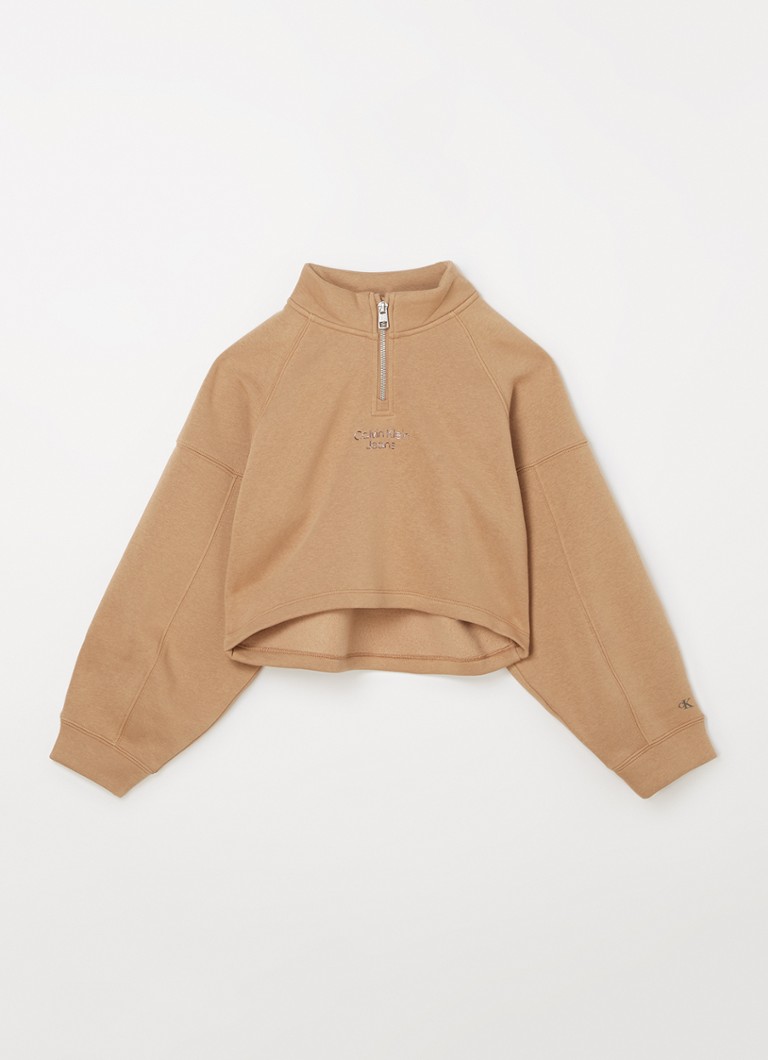 Calvin Klein - Cropped sweater met halve rits - Camel