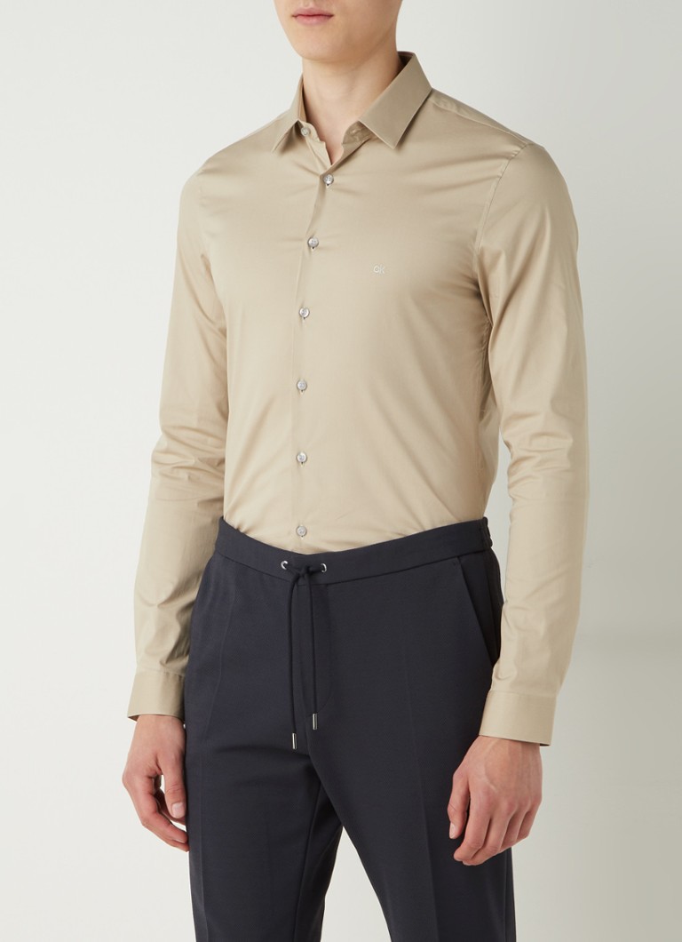 Calvin Klein - Extra slim fit overhemd in biologische katoenblend - Beige
