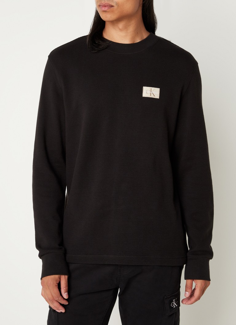 Calvin Klein - Fijngebreide pullover met structuur en logo - Zwart
