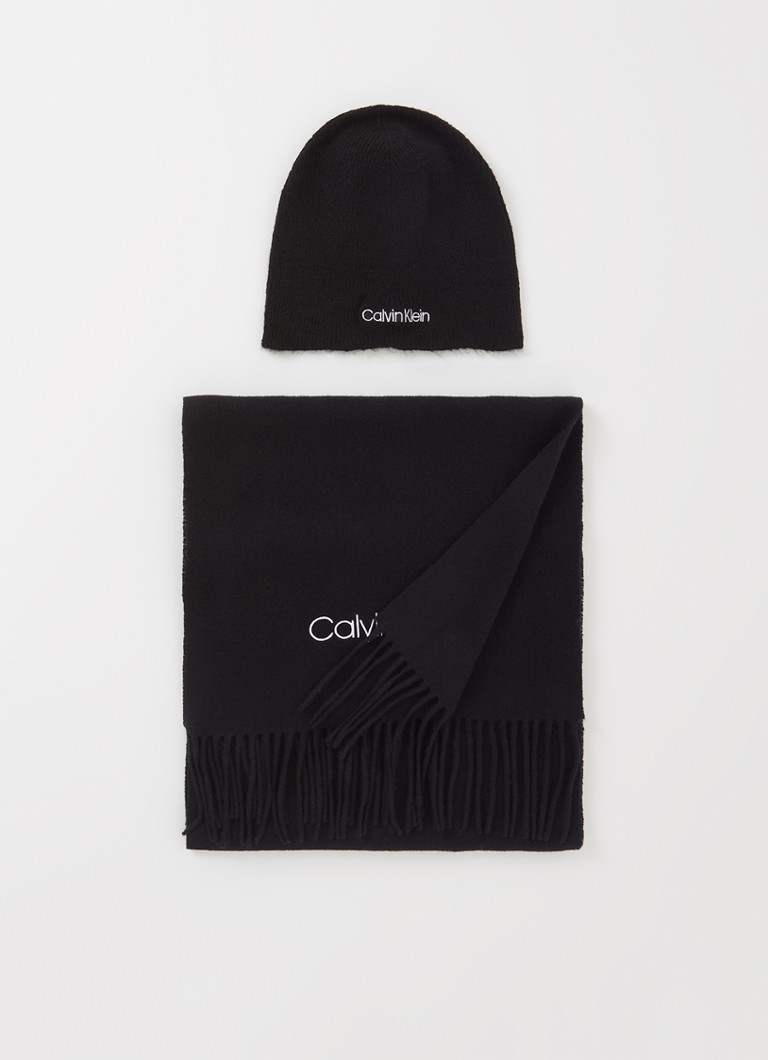 Calvin Klein - Giftset met muts en sjaal in wolblend 2-delig - Zwart