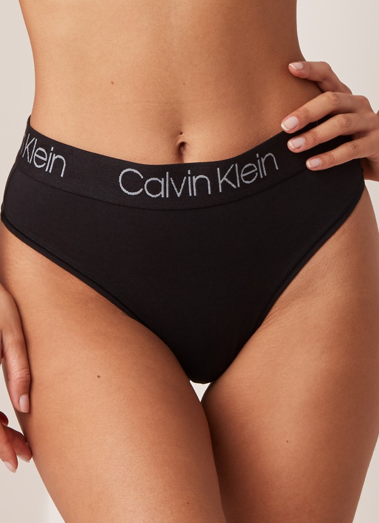 zaterdag roze spleet Calvin Klein High waist string met logoband • Zwart • de Bijenkorf