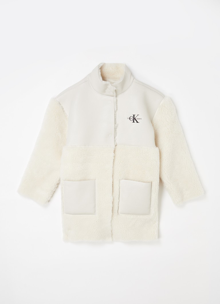 Calvin Klein - Lammy coat met details van imitatieleer - Beige