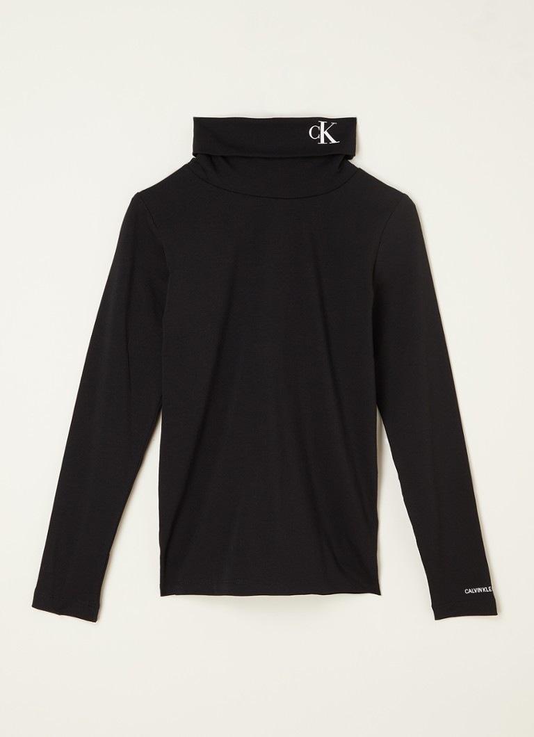Calvin Klein - Longsleeve met col en logo - Zwart
