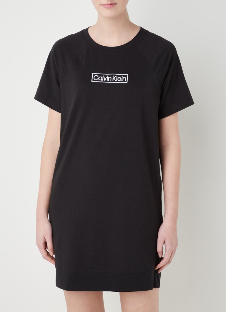 Calvin Klein - Nachthemd met logoborduring - Zwart