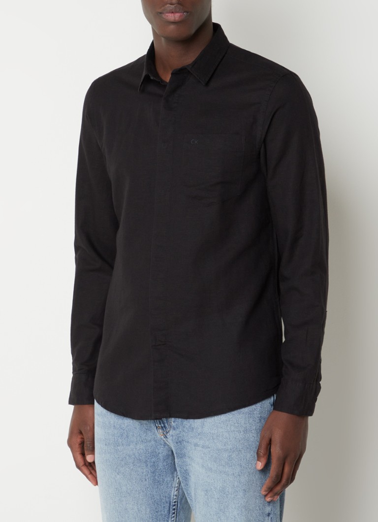 Calvin Klein - Regular fit overhemd in linnenblend - Zwart