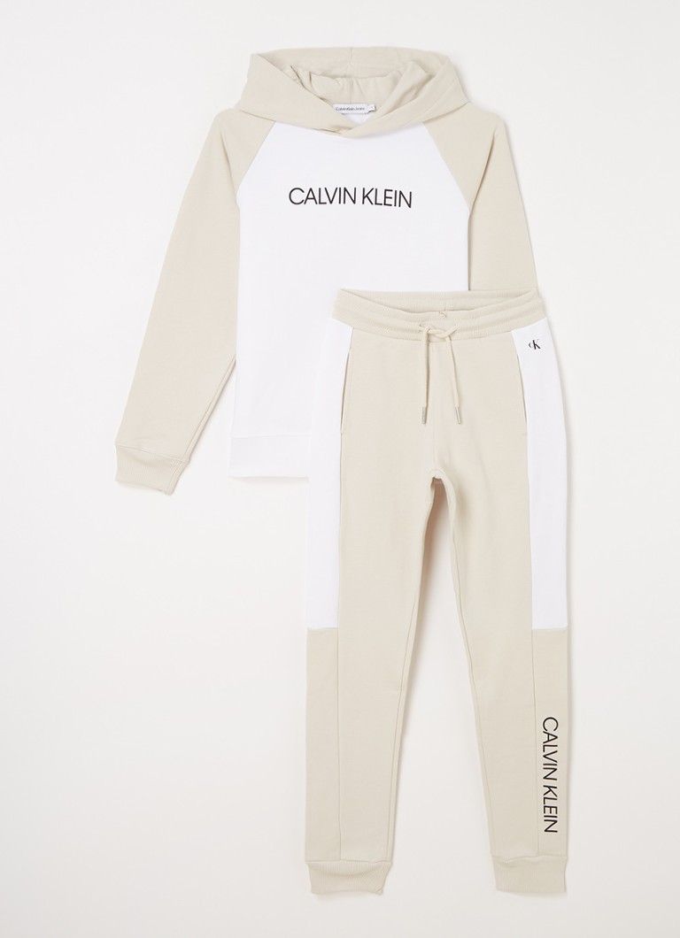 Calvin Klein Jeans set van hoodie en joggingbroek 2-delig beige