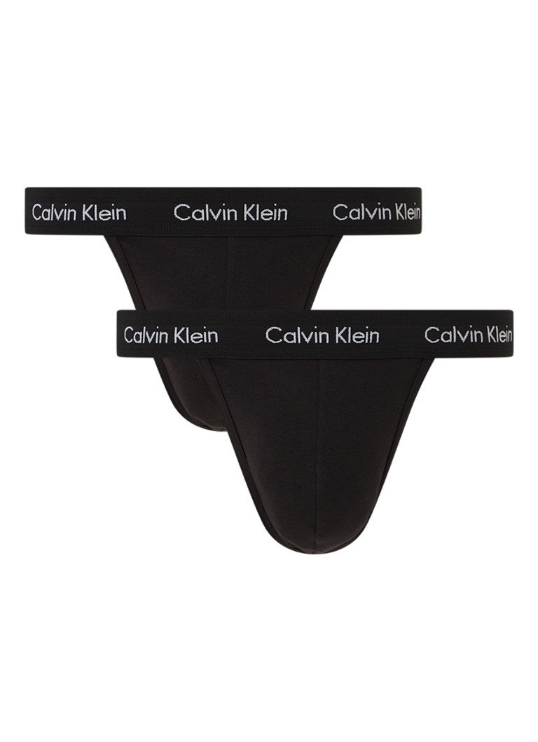 Calvin Klein - String met logoband in 2-pack - Zwart