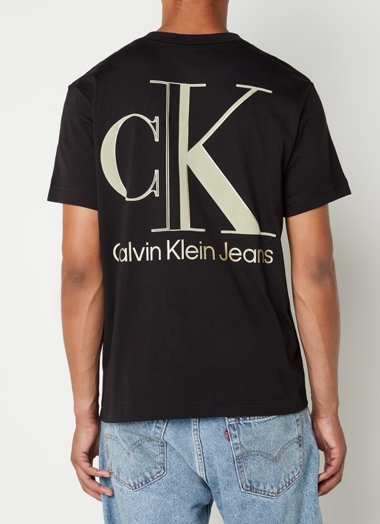 Calvin Klein - T-shirt met flock logo- en backprint  - Zwart
