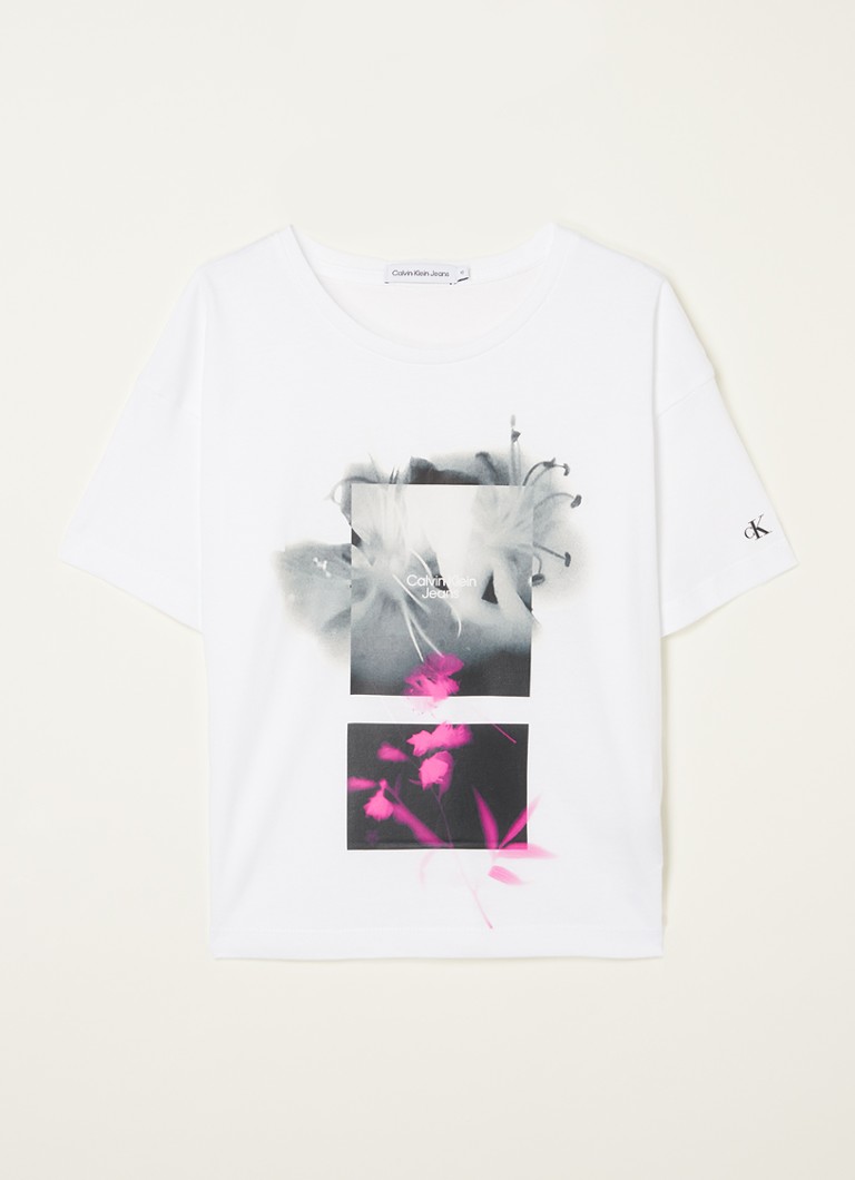 Calvin Klein - T-shirt met logo- en bloemenprint - Wit