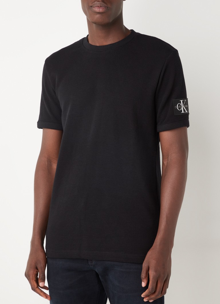 Calvin Klein - T-shirt van biologisch katoen met structuur en logo - Zwart