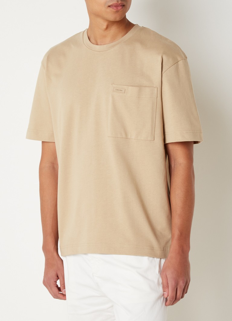 Calvin Klein - T-shirt van katoen met borstzak - Beige