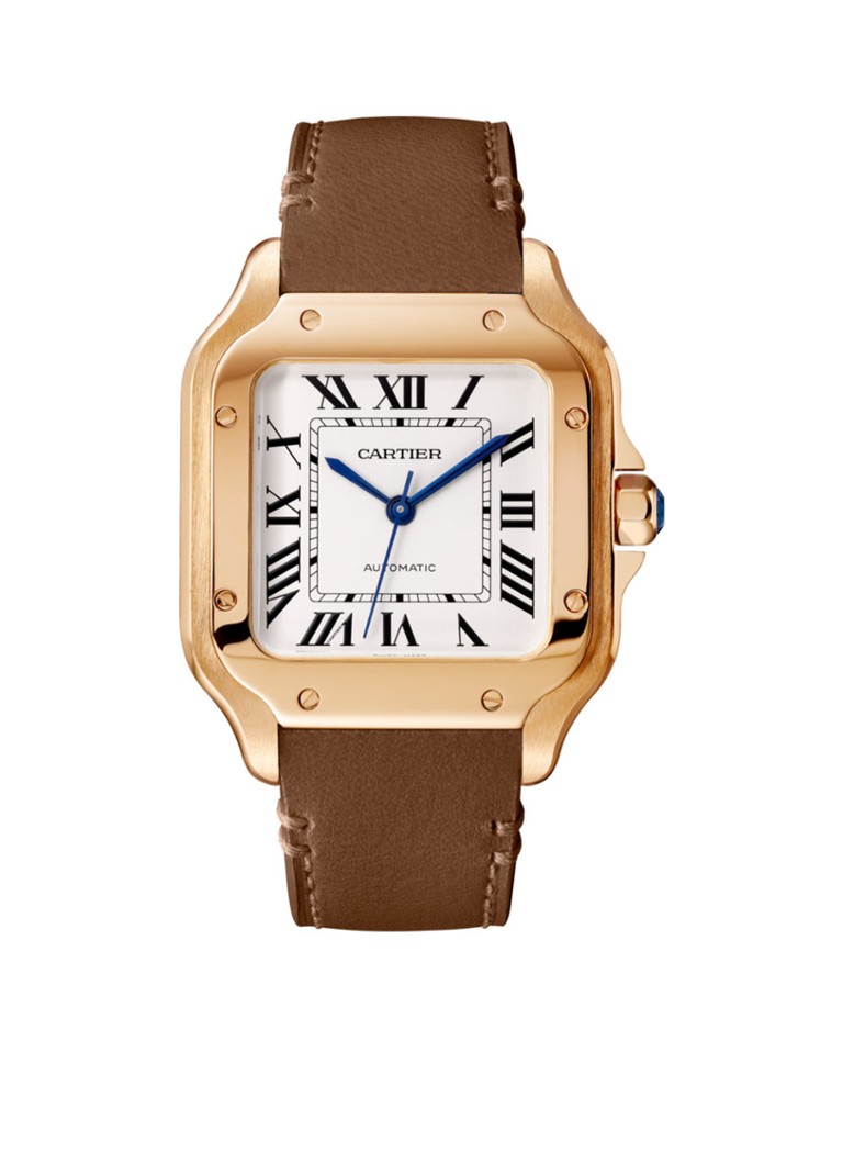 Cartier - Santos de Cartier medium horloge van 18 karaat roségoud en kalfsleer CRWGSA0045  - Roségoud