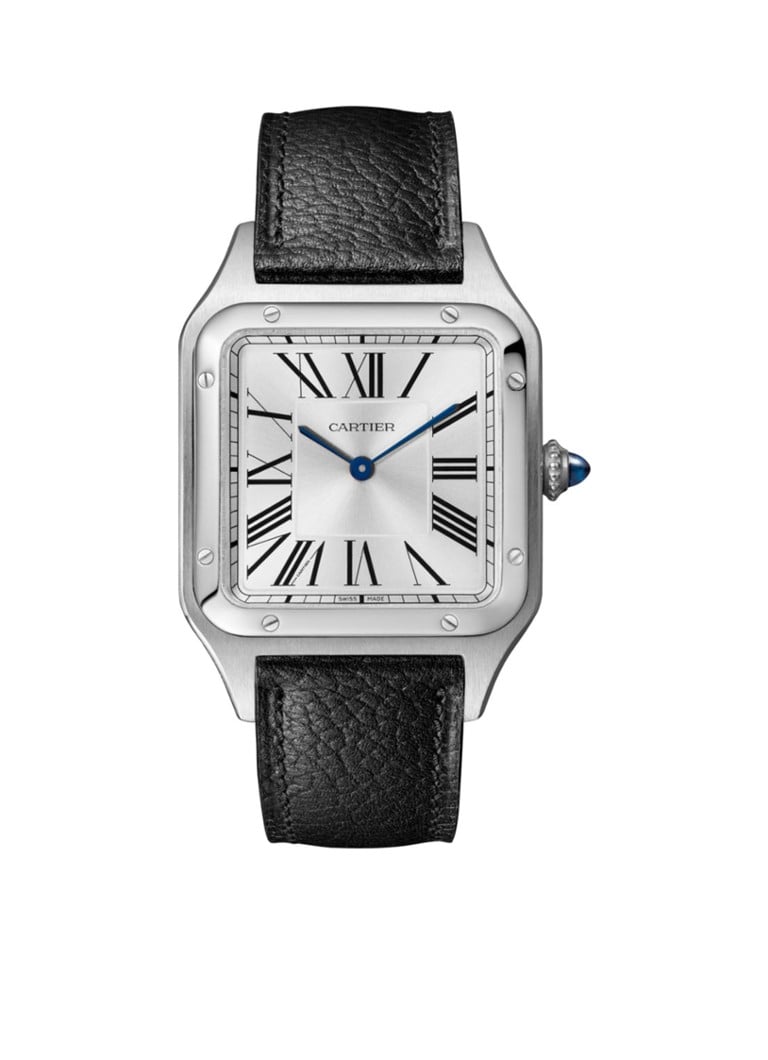 Cartier - Santos-Dumont large horloge van staal en kalfsleer CRWSSA0040 - Zilver