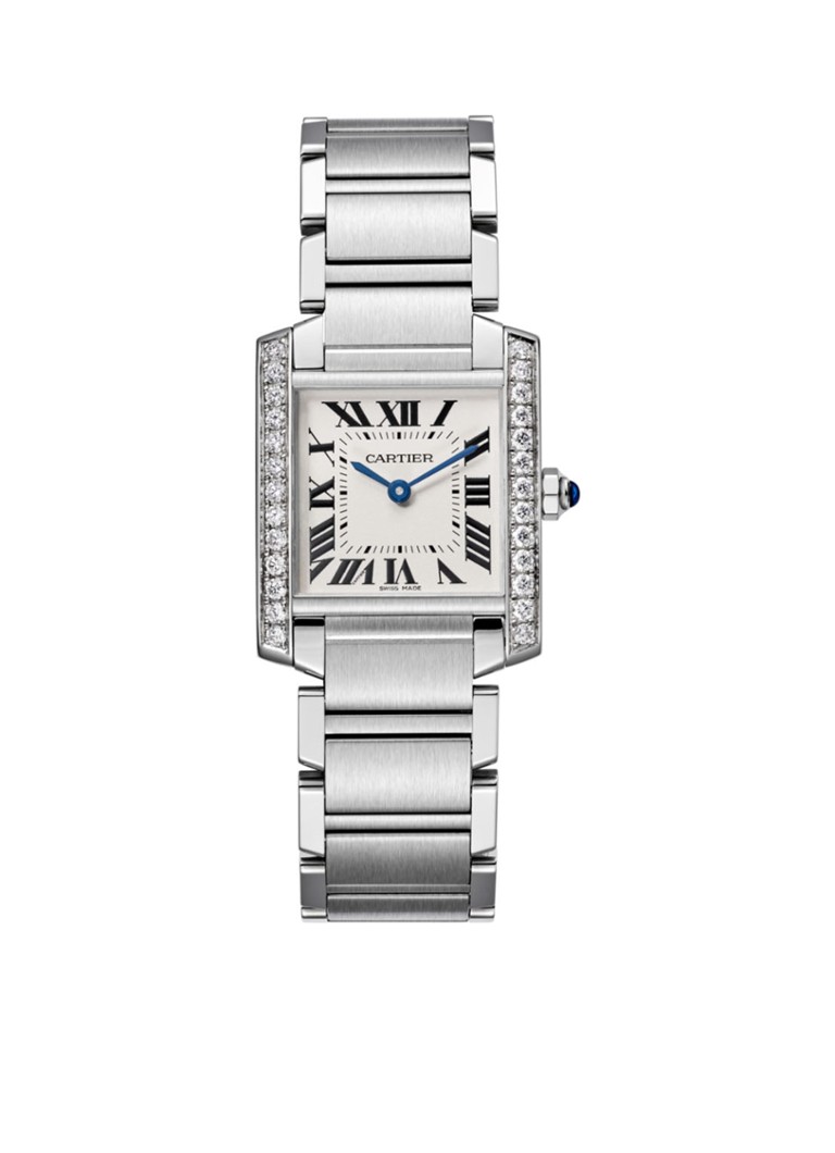 Cartier - Tank Française medium horloge van staal met diamanten CRW4TA0009  - Zilver
