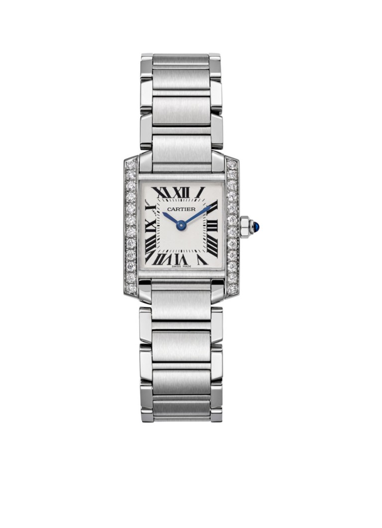 Cartier - Tank Française small horloge van staal met diamanten CRW4TA0008 - Zilver