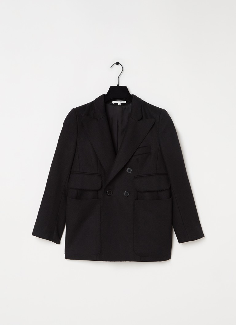 Carven - Vintage jas in wolblend met steekzakken - maat 42 - Zwart