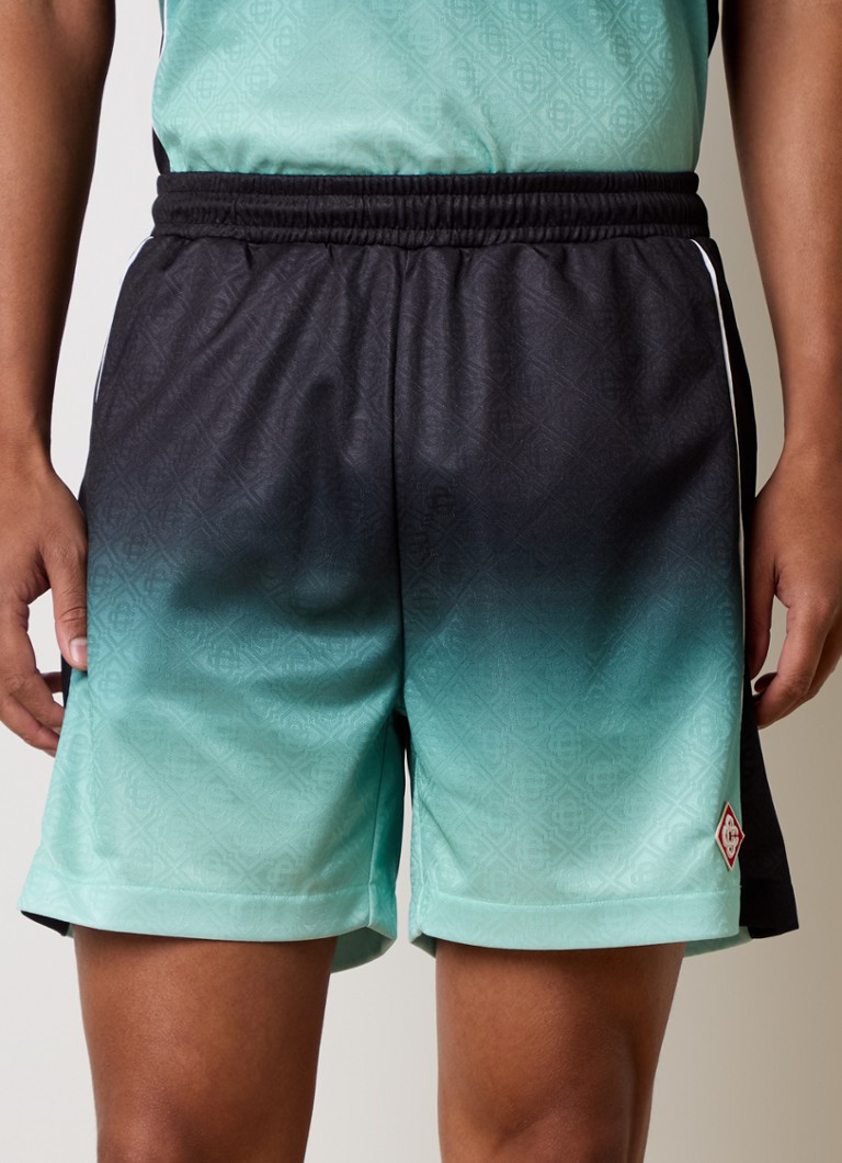 Casablanca - Birdseye football straight fit korte broek van mesh met logo en steekzakken - Zwart