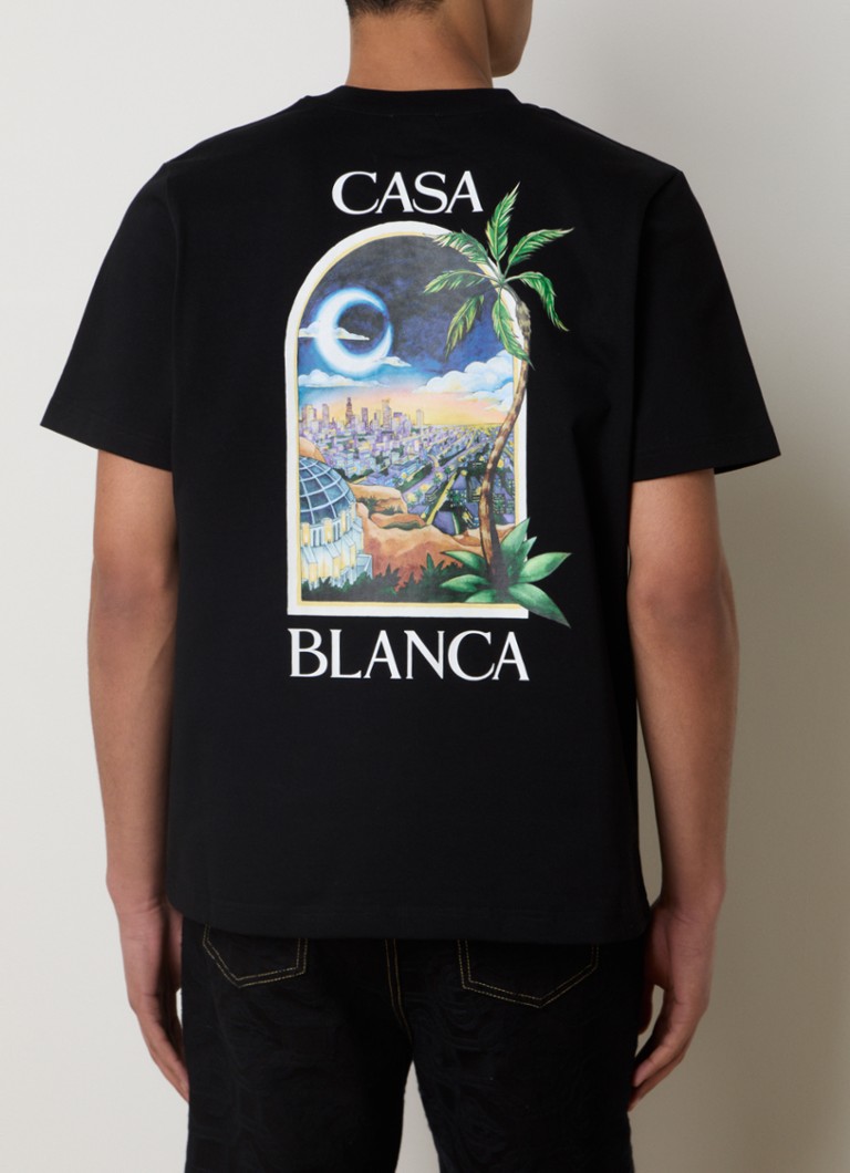 Casablanca - La Night T-shirt van biologisch katoen met logo- en backprint - Zwart