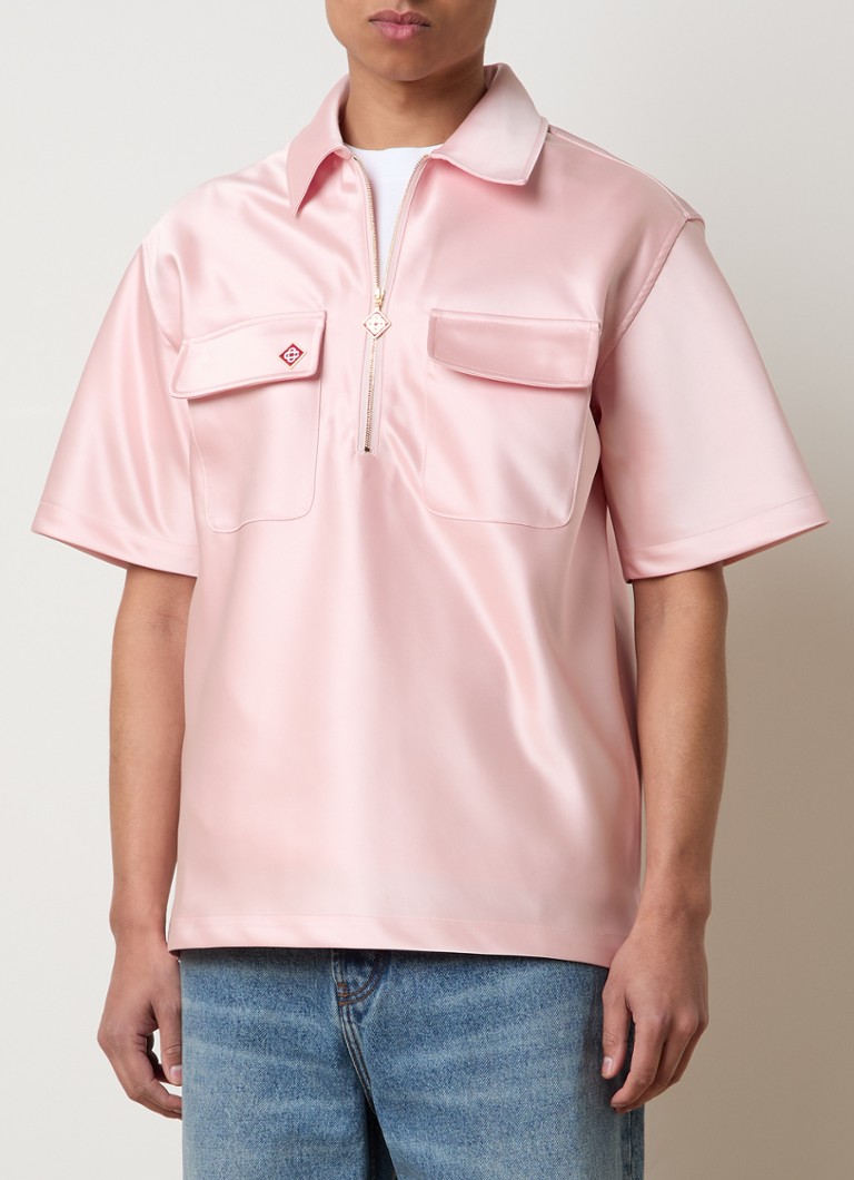 Casablanca - Regular fit polo van satijn met borstzakken  - Lichtroze