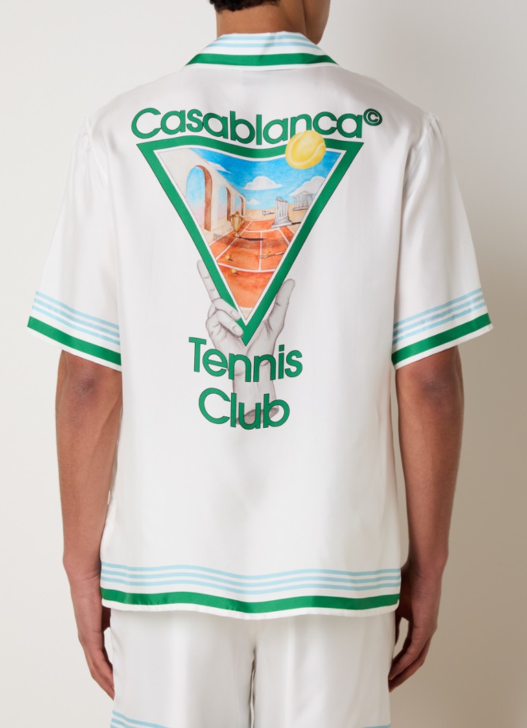 Casablanca - Tennis Club regular fit overhemd van zijde met logo- en backprint - Gebroken wit