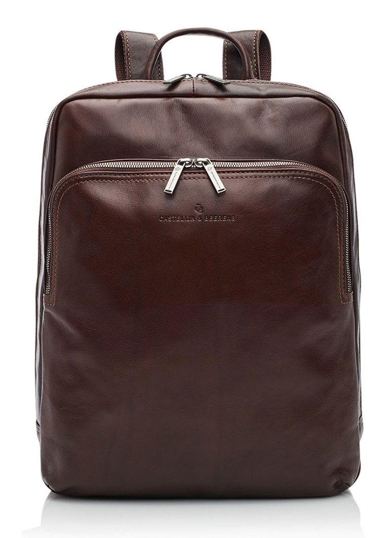 Castelijn & Beerens - Rugzak van leer met 15.6 inch laptopvak - Donkerbruin