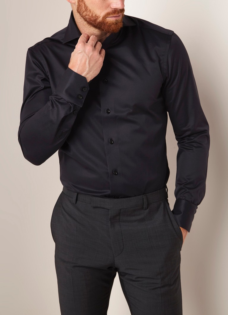 Cavallaro Napoli - Slim fit overhemd met wide spread-kraag - Zwart