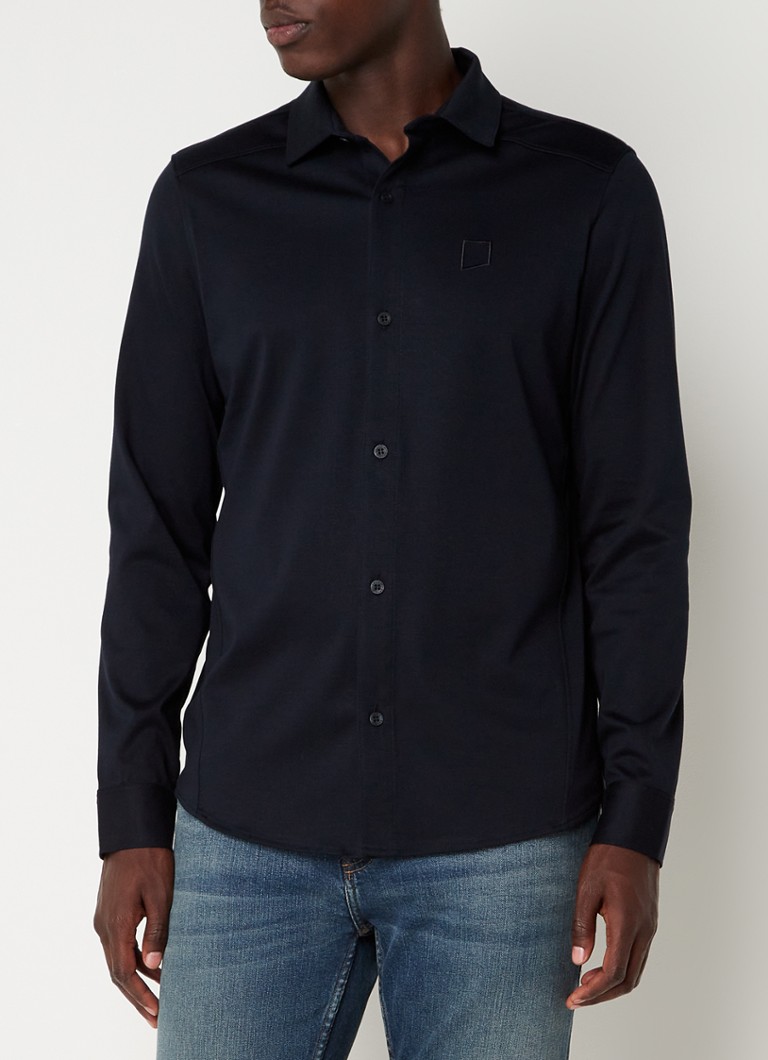 CHASIN' - Archer regular fit overhemd met logoborduring - Donkerblauw