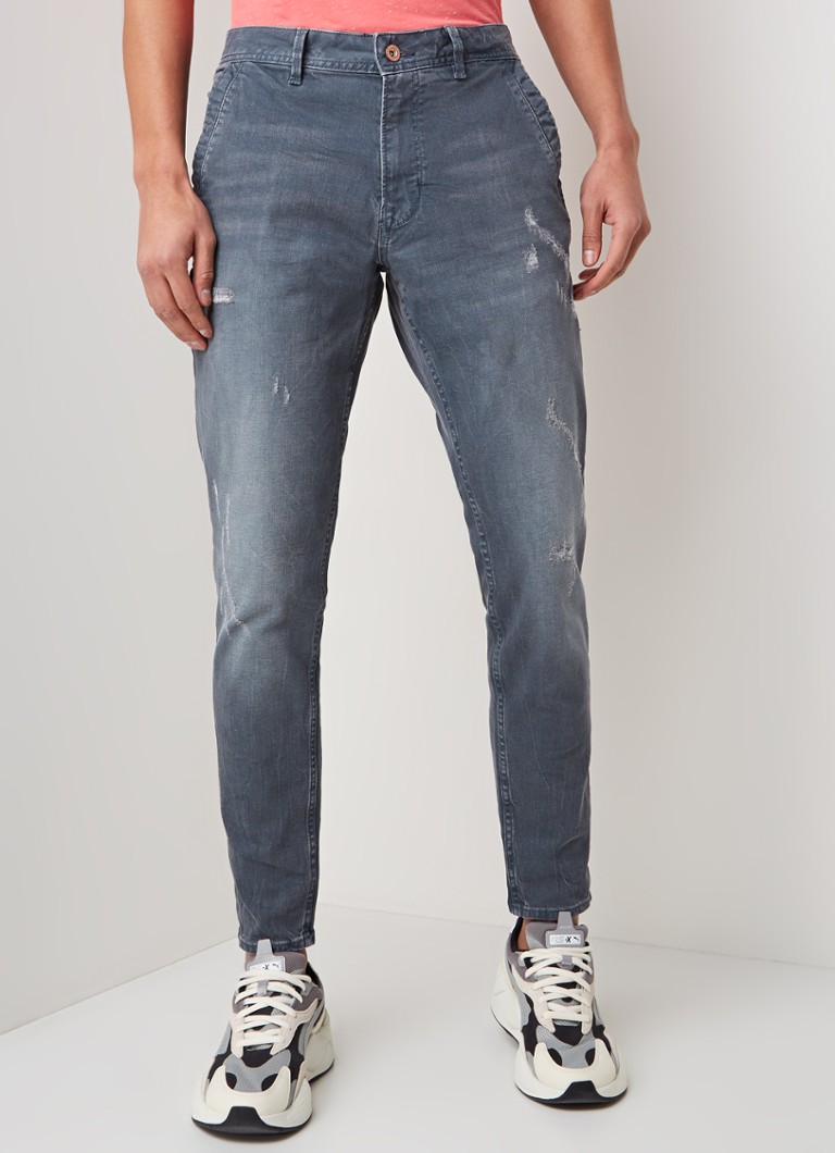 CHASIN' - ZENO GREATHER tapered fit jeans met ripped details - Blauwgrijs